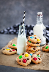 Homemade freshly baked chocolate chips cookies with candies