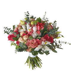 A bouquet of flowers in a beautiful packaging, assembled by a florist