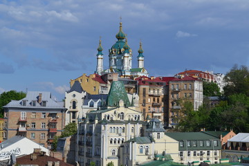 Fototapeta na wymiar View of St. Andrew's Church from bald mountain, Kiev, Ukraine.