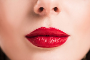 Obraz premium cropped image of woman with red lips and clean skin