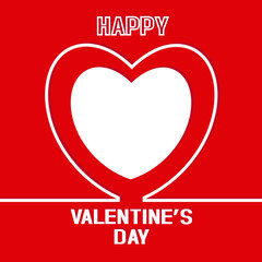 Happy valentines card. Red background and white heart outline