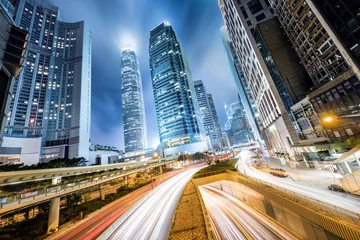 Foto op Plexiglas Cityscape at Night in Central District, Hong Kong, China © cittadinodelmondo