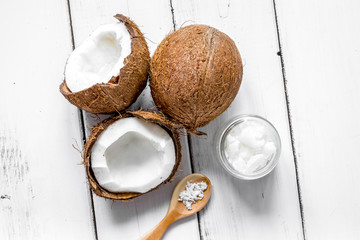 organic cosmetics concept with coconut on table background top v