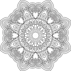 Outline mandala for adult coloring book. Mandala coloring page. Decorative round ornament. Background for meditation poster. Unusual flower shape oriental line vector. Islam, asian, tibetan motifs.