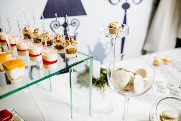 Delicious wedding reception candy bar dessert table