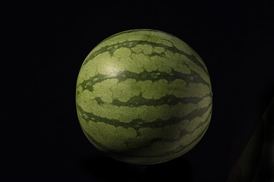 round watermelon on black background