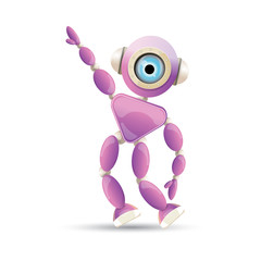 vector funny cartoon purple friendly robot character isolated on white background. Kids 3d robot toy. chat bot icon