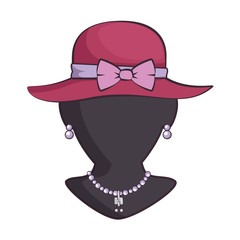 mannequin with elegant female hat and necklace vector illustration