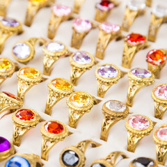 set realistic ring with diamond, emerald, topaz, ruby