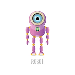 Fotobehang vector funny cartoon purple friendly robot character isolated on white background. Kids 3d robot toy. chat bot icon © zmiter