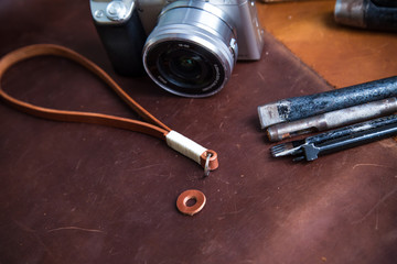 Genuine leather camera strap handmade