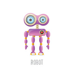 vector funny cartoon purple friendly robot character isolated on white background. Kids 3d robot toy. chat bot icon