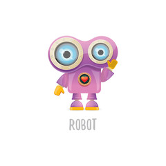 vector funny cartoon purple friendly robot character isolated on white background. Kids 3d robot toy. chat bot icon