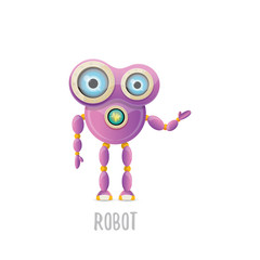 vector funny cartoon purple friendly robot character isolated on white background. Kids 3d robot toy. chat bot icon