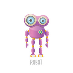 vector funny cartoon purple friendly robot character isolated on white background. Kids 3d robot toy. chat bot icon