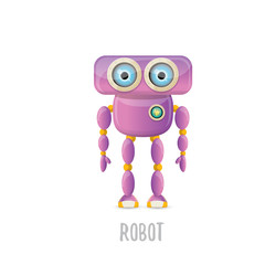 vector funny cartoon purple friendly robot character isolated on white background. Kids 3d robot toy. chat bot icon