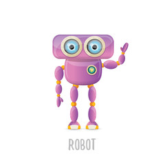 vector funny cartoon purple friendly robot character isolated on white background. Kids 3d robot toy. chat bot icon