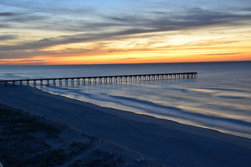 Winter sunrise in January over the Gulf of Mexico in Pensacola in the USA.
