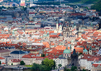Fototapeta na wymiar An aerial view of Prague on a sunny day in the Czech Republic.