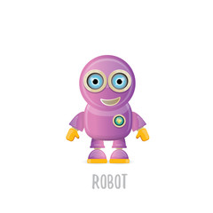 vector funny cartoon purple friendly robot character isolated on white background. Kids 3d robot toy. chat bot icon