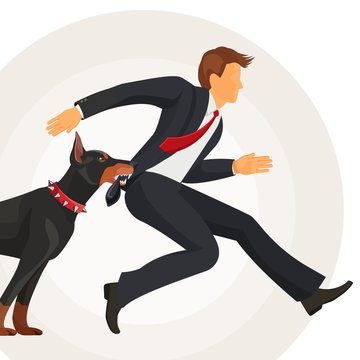 Trained doberman catches man in suit by jacket