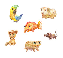 Watercolor pets, little cute illustrations suitable for children's goods' design