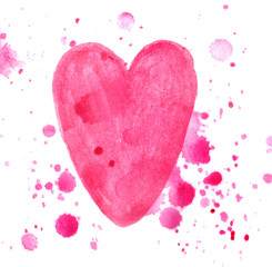 Pink heart splash isolated on white background in watercolor