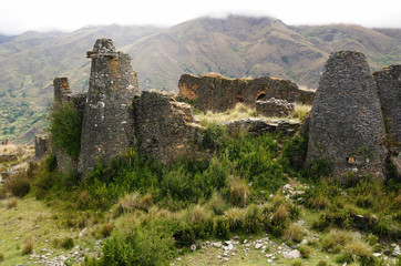 Peru, Piruro ruins near Tantamayo. Tantamayo was capital of the preColumbian Yarowilca culture, one of the olest know in Peru. Buildings were constructed with up to 6 floors
