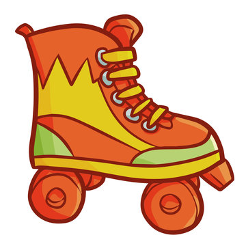 Funny and cute cool red roller skate - vector.
