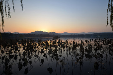 West Lake located at Hangzhou,China in the evening