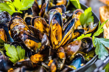 Frische Miesmuscheln Gericht