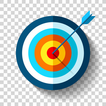 Target icon in flat style on transparent background. Arrow in the center aim. Vector design element for you business projects