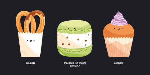 Cute desserts illustration, set 2