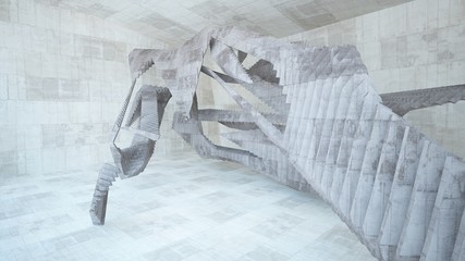 Abstract white and concrete interior  with window. 3D illustration and rendering.