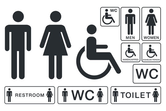 WC Sign for Restroom. Toilet Door Plate icons. Men and Women Vector Symbols