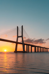 Vasco da Gama Bridge at sunrise, Lisbon, Portugal
