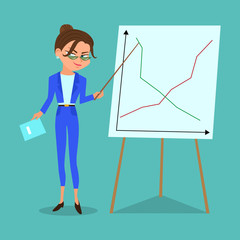 Vector cartoon business woman with a pointer