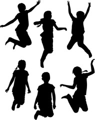 six black jumping child on white