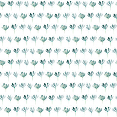 Watercolor hand drawn illustration seamless background of blue abstract flowers isolated on white