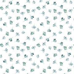 Watercolor hand drawn illustration seamless background of blue abstract flowers isolated on white