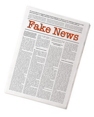 Fake newspaper reporting fake news. Fake Lorem ipsum text, isolated on white