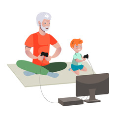 Grandfather And Boy Playing Video Games