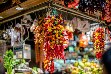 a bunch of hot peppers on the market in Spain 