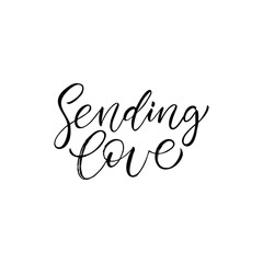 Sending Love - modern brush calligraphy. Isolated on color background.