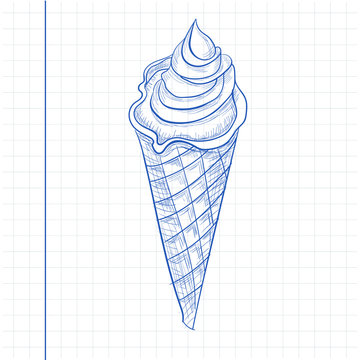 Doodle ice cream. Hand drawn vector illustration. Sketch style. Fresh popsicle on paper. Pen drawing. 