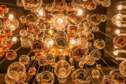 Beautiful modern ceiling copper balls living room interior decoration