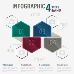Infographic four steps vector banner with hexagonal elements. Part 21.
