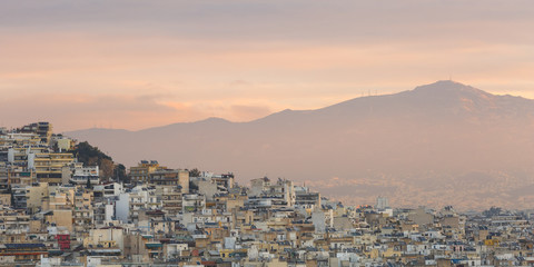 Obraz premium View of Athens from Lycabettus hill at dawn, Greece. 