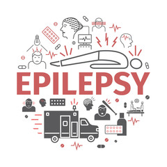 Fototapeta na wymiar Epilepsy banner. Symptoms, Treatment. Line icons set. Vector signs for web graphics.