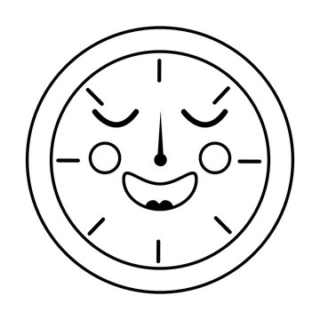 kawaii round clock time cartoon character vector illustration outline design
